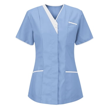 fheaev Scrub Tops for Women Classic Fit Women'S Nurses Tunic Uniform Clinic Carer-Neck Protective Clothing