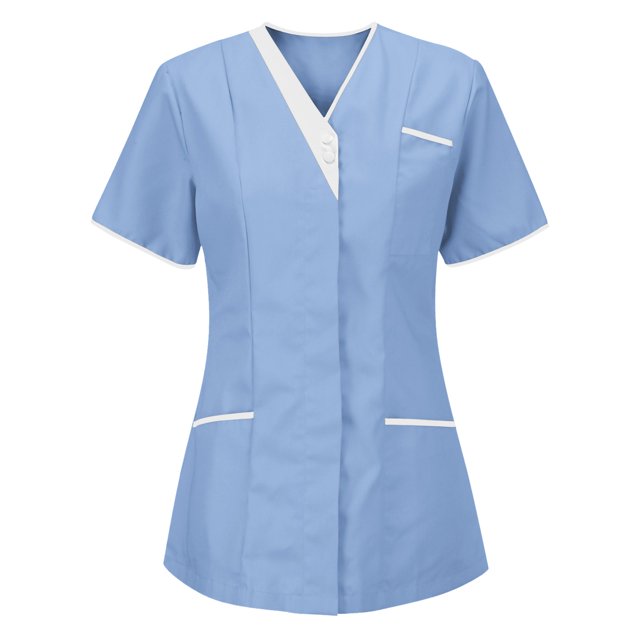BVOFAR Women's Short Sleeve Scrub Tops 2025 V Neck Housekeeping Uniforms Nurse Work Uniform with Pockets