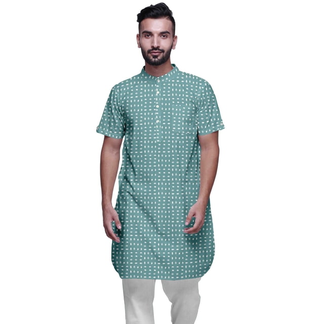 Atasi Kurta Imprimée pour Hommes Col Mandarin Coton Cambric Chemise Kurta Décontractée
