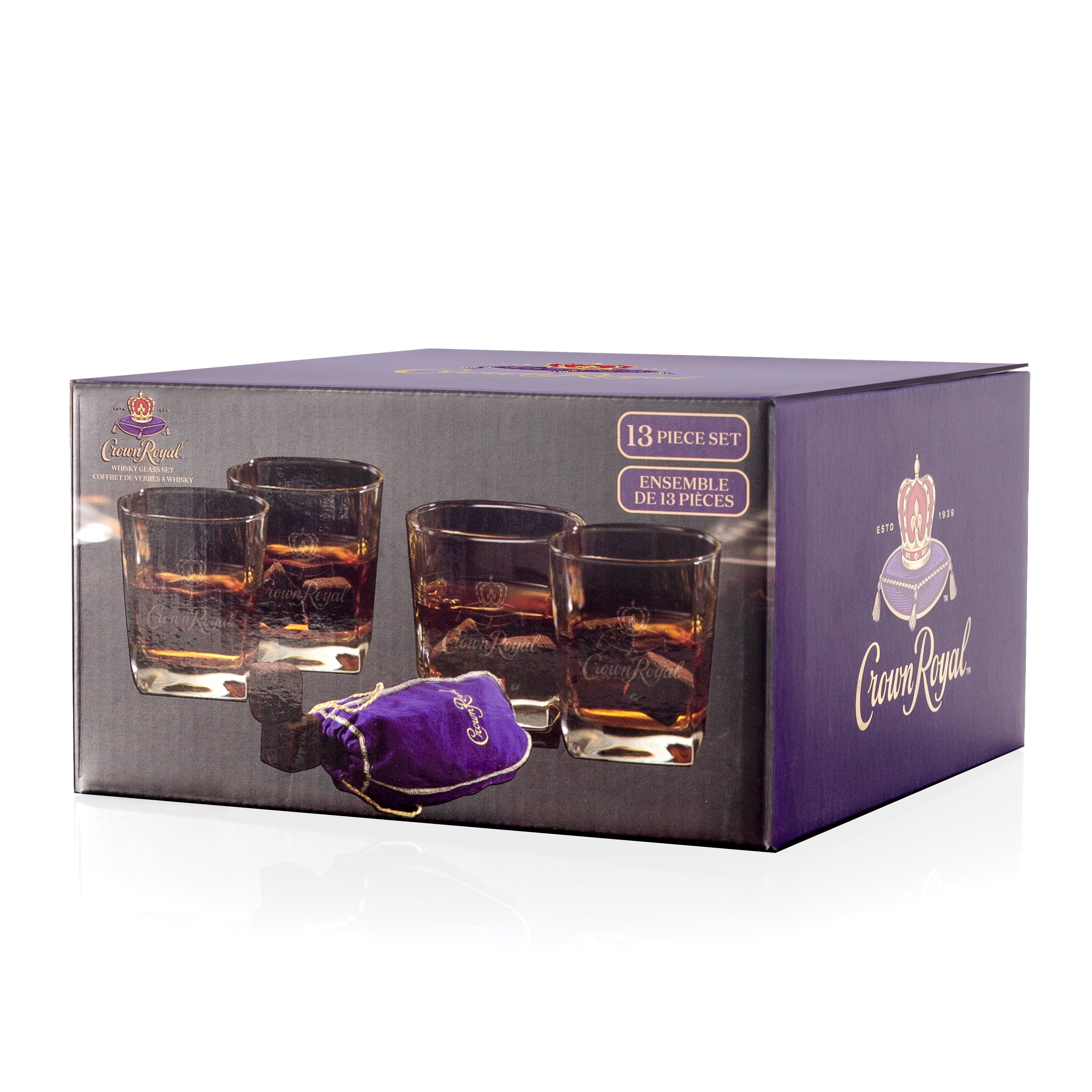 Coffret De Pierres à Whisky Crown Royal, 8 Pierres Rafraîchissantes, 4 Verres Et Pochette En Velours