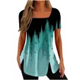 thumbnail image 1 of Pompotops Mode Femmes Casual Imprimé Col Carré Manches Courtes Boutons Tops Chemisiers Amples, 1 of 5