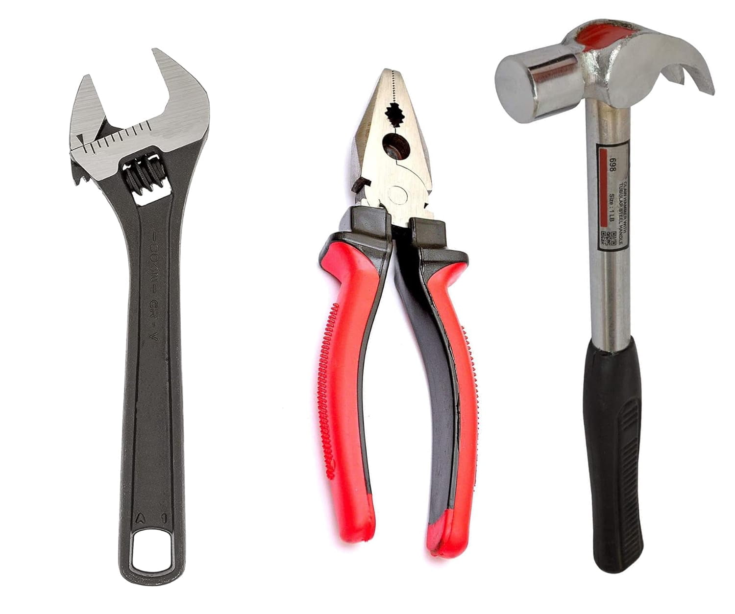 Hand Tools Kit For Home Use | Tools Combo With 10" Adjustable Wrench, Claw Hammer & Combination Plier, Vehicle Tool Kit Set | Professional-Grade Quality, Easily Repair, Accessories Tool