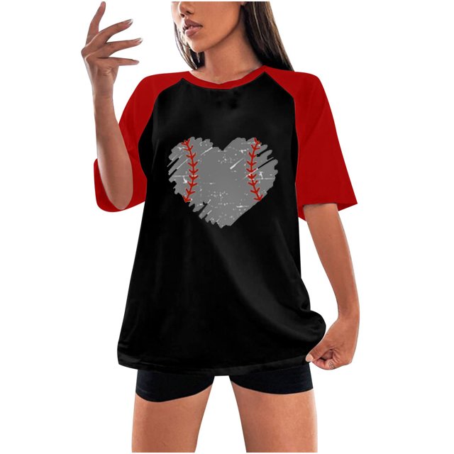 Birdeem Womens Fashion Summer Round Neck Leisure Short Sleeve Baseball Printed Tops