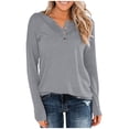 thumbnail image 1 of Timegard Womens Tops Long Sleeve Notched V-Neck Button Comfy Tee Fall Casual Loose Shirts Tops Blouse, 1 of 4