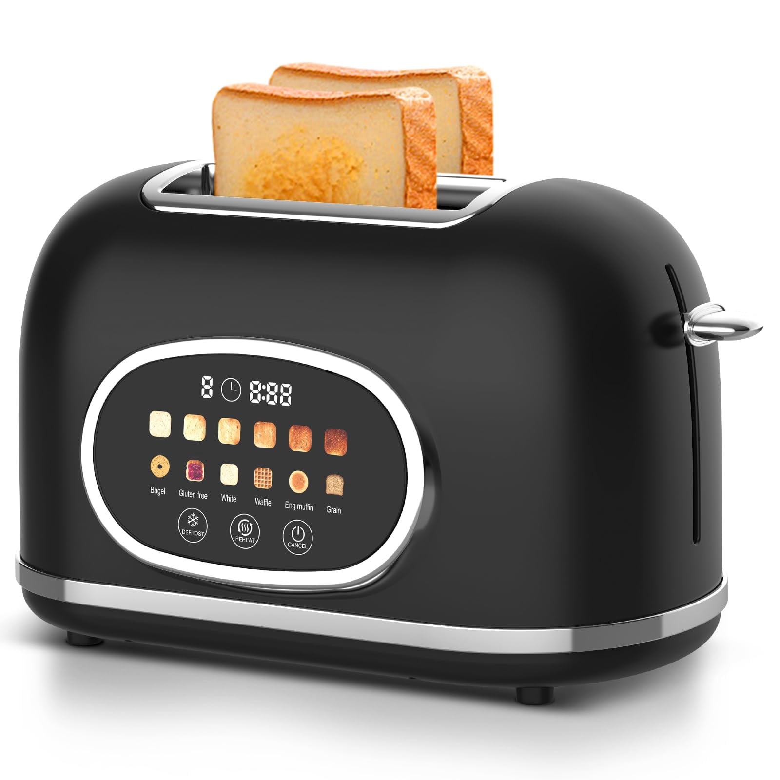 Digital 2-Slice Toaster with Touch Screen - 1.5'' Wide Slots, 6 Browning Levels, 6 Modes (Bagel/Waffle/Muffin) & 3 Functions (Defrost/Reheat/Cancel)
