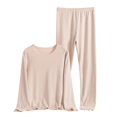 thumbnail image 3 of Ensemble de Pyjama pour Femmes Col Rond Manches Longues Grande Taille Ensemble de Maison pour Femmes Design Fin Couleur Unie Pantalon Manches Longues Ensemble Deux Pièces Pyjama Femme, 3 of 3