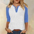 thumbnail image 2 of ManxiVoo Relaxed Fit Womens Top V Neck 3 4 Sleeve Button Front Shirt with Raglan Sleeves for Summer L Size Sky Blue, 2 of 5