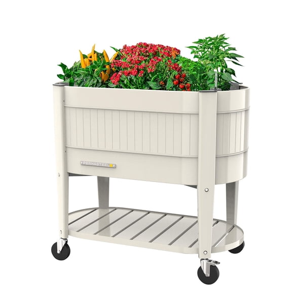 Permasteel Elevated Garden Bed – Powder-Coated Steel, Eco-Chamber, Casters, Soil Platform, Indoor & Outdoor - Ivory
