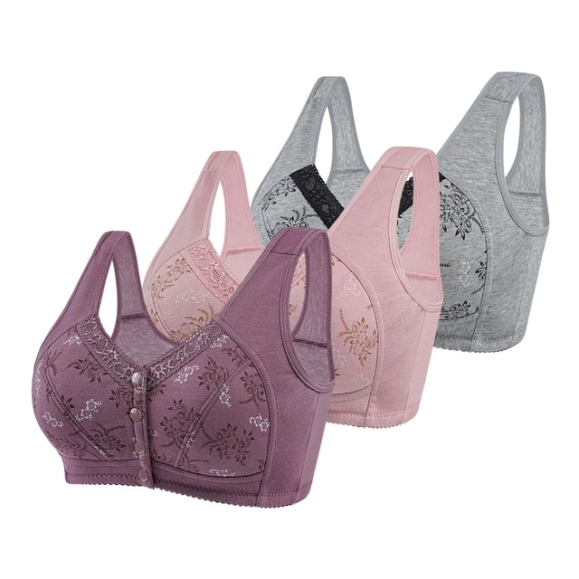 Posijego 3 Pack Womens Front Closure Bra Plus Size Wireless Everyday Bra No Underwire Full Coverage Bra for Women