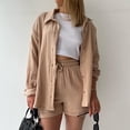 thumbnail image 4 of Fgnfyis Ensemble Décontracté Mode pour Femmes, Chemise à Manches Longues avec Col de Printemps, Shorts à Taille Haute avec Cordon, Ensemble 2 Pcs pour Femmes, Shorts Kaki P, 4 of 4