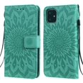 thumbnail image 1 of Wallet Case, Embossed Sunflower Premium PU Leather Folio Flip Kickstand Card Slots Wrist Strap Cover for iPhone 6Plus/6SPlus(Green), 1 of 7