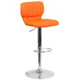 thumbnail image 1 of Contemporary Orange Vinyl Adjustable Height Barstool with Vertical Stitch Back and Chrome Base, 1 of 9