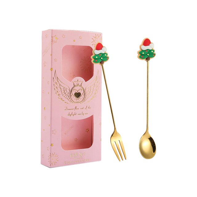 Stainless Steel Dessert Spoons Forks Tea Spoons Stainless Steel Christmas Spoons Tree pink