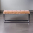 thumbnail image 1 of Heavenly Collection Tan Distressed Leather Bench, Rustic Farmhouse Style, Ideal for Entryway or Bedroom, 1 of 5