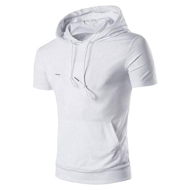 T-Shirt à Capuche à Cordon de Serrage Mode Décontractée pour Hommes Manches Courtes (Blanc, G)