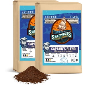 Captain’s Blend Medium Roast Coffee (2 × 910 g Ground) | Ocean Air Infused | Smooth & Balanced Maritime-Roasted Canadian Coffee