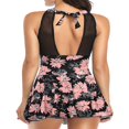thumbnail image 2 of Women One Piece Modest Swim Dress Halter Neck Floral Leaf Leopard Print Open Back Ruched Swimsuits, 2 of 6