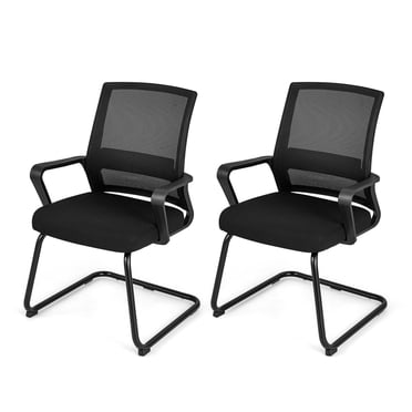 Costway Lot de 2 Chaises de Bureau pour Invités avec Soutien Lombaire, Dossier en Maille Respirante Sans Roues Noir