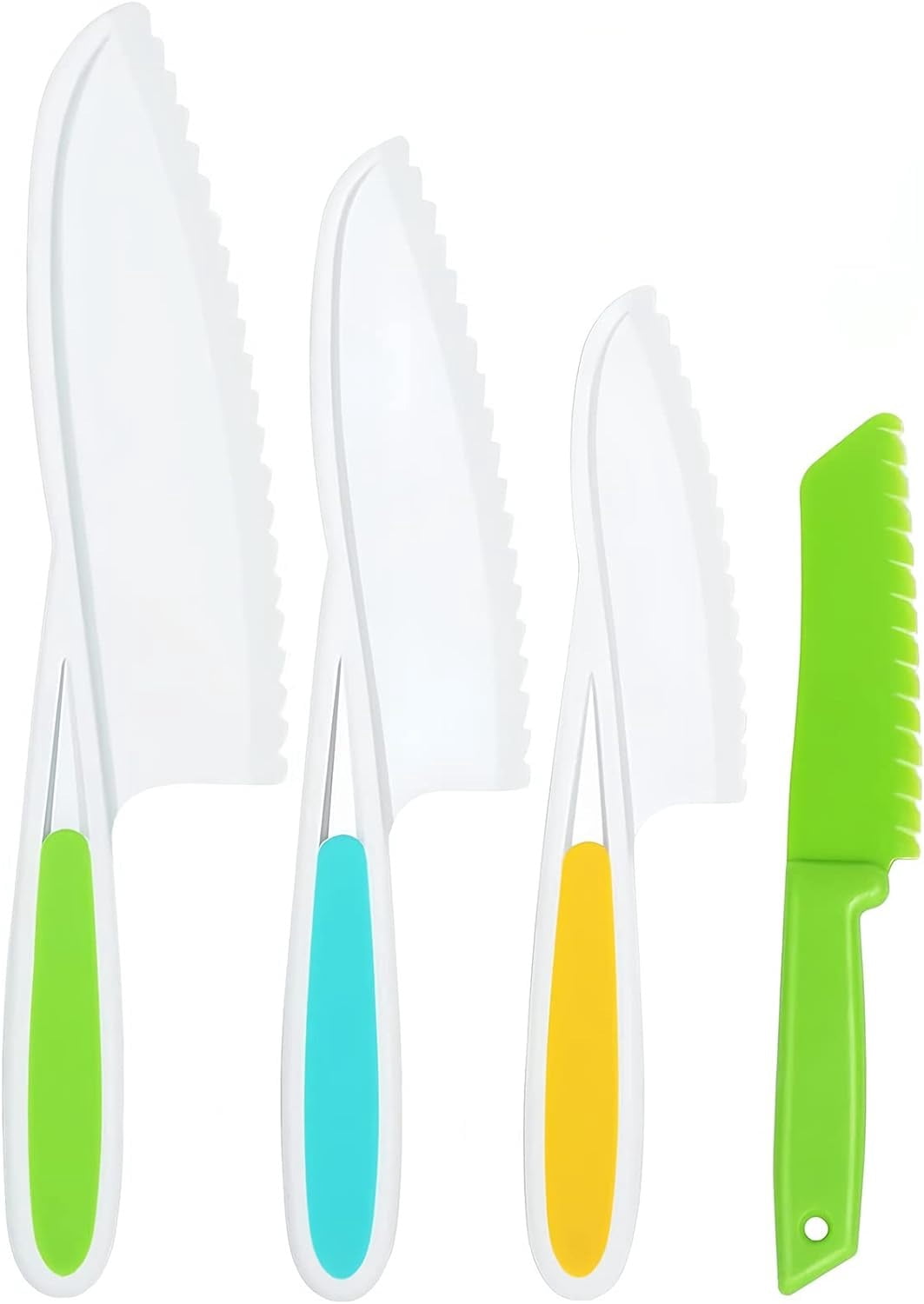 4 Pcs Montessori Toddler Knife Set, Kids Knife Set for Real Cooking, Kid Safe Knives for Cutting, Plastic Knives, Kitchen Set for Kids Ages 3-12