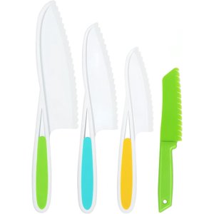 4 Pcs Montessori Toddler Knife Set, Kids Knife Set for Real Cooking, Kid Safe Knives for Cutting, Plastic Knives, Kitchen Set for Kids Ages 3-12