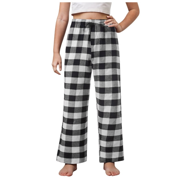 Zanarzt Pantalon pour Tout-Petits Garçons et Filles Adolescents de Noël à Carreaux Rouges Pantalon Long Pyjamas pour Tenues d'Intérieur Assorties en Famille Noir, 7-8 Ans
