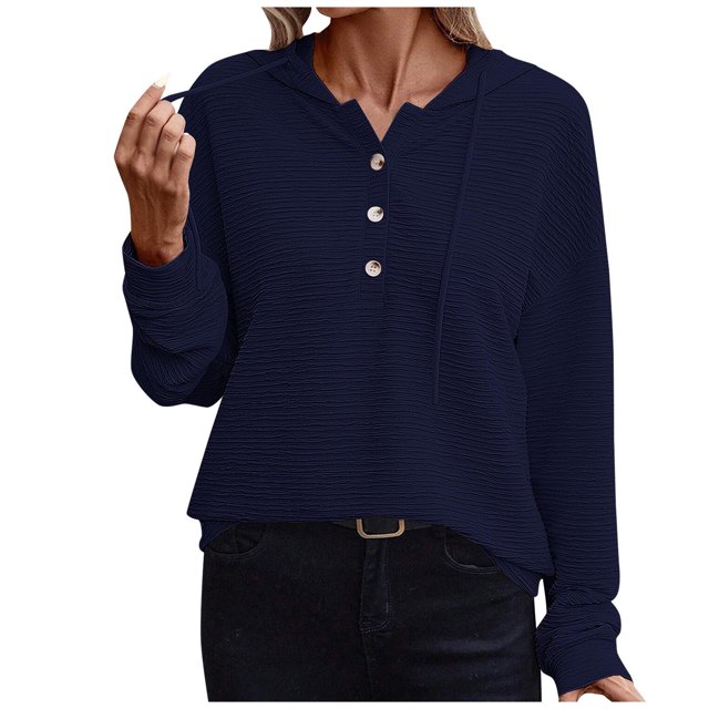 Pisexur Womens Oversized Sweatshirt Fashion Fall Hoodies Solid Color Button Collar Drawstring Stitching Sweatshirts Hoodies Pullover