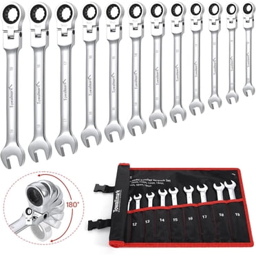 12-Piece Metric Ratcheting Wrench Set, 8-19mm Combination Flex-Head Wrench Set with 72-Tooth Gear, Cr-V Steel with Roll-Up Storage Organizer Pouch for Auto Repair, Mechanics, DIY