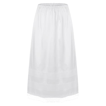 Doomiva Jupon Long en Lingerie pour Femmes avec Bordure en Dentelle, Taille Élastique, Demi-Jupe à Porter sous les Robes, Blanc, M