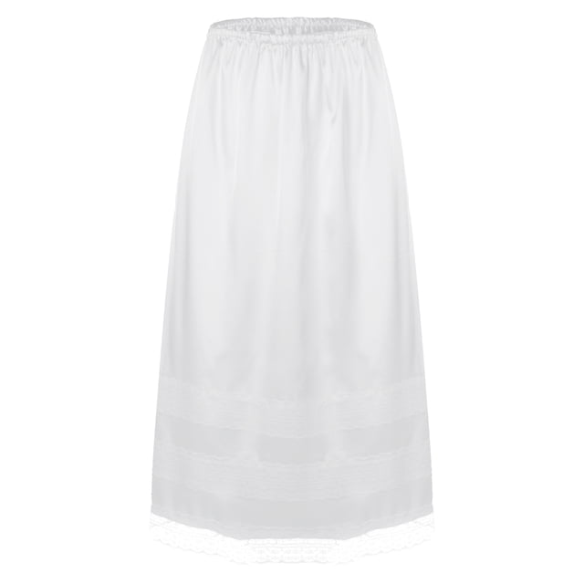 Venjoe Femmes Dames Long Jupon en Satin Dentelle Demi-Jupon Jupe sous Robe Jupons Rallonge de Robe Blanc m