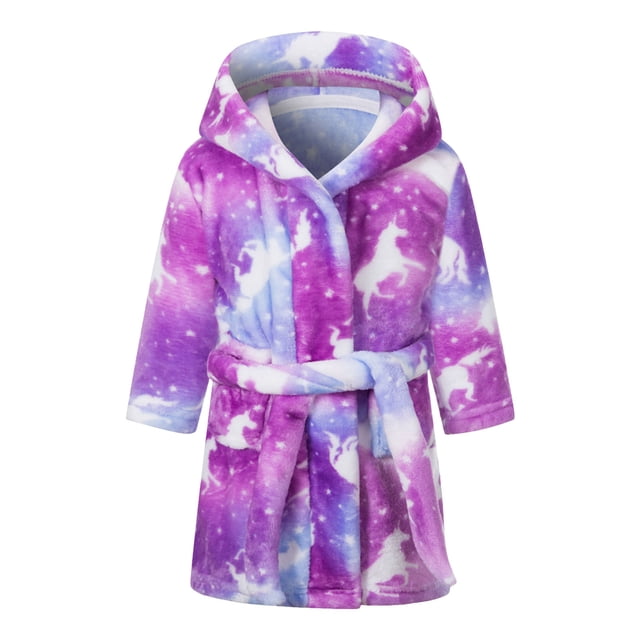 Splozh Boys Robe Childrens Flannel Robe Cartoon Print Home Fleece Bathrobe for Boys and Girls with Pockets Purple,9-10 Years
