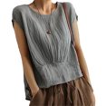 thumbnail image 2 of cfhntfmh Hauts d'Été pour Femmes Tendance à Manches Cap Courtes Col Ras du Cou Blouses Basiques Confortables Couleur Unie T-Shirts Décontractés 2025, 2 of 6