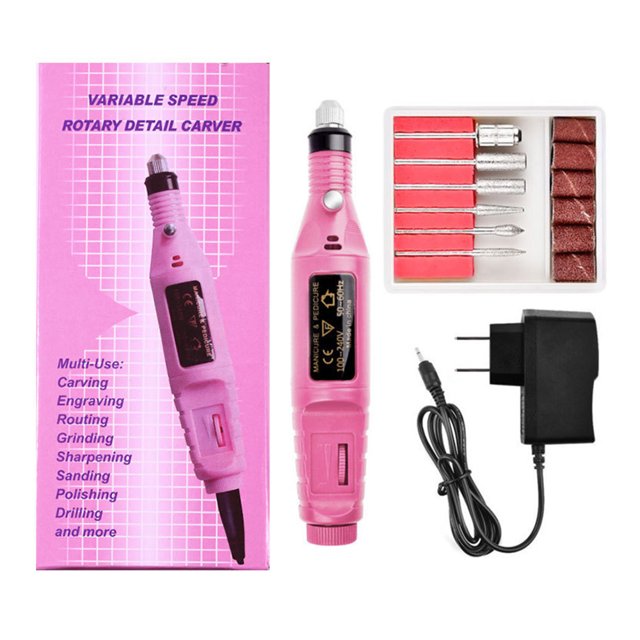 Graflsoa Portable Electric Nail Drill Pen - Compact Manicure & Pedicure Kit with Adjustable Speed, 6 Drill Bits, and Dead Skin Removal, Rose & White, Boxed.