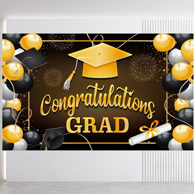 ⚡ Big Sale ! EXtraLarge Congrats Grad Banner 180x110 Cm | Graduation Party Decorations 2023 Black And Gold | Graduation Banner 2023 | Graduation Decorations Class Of 2023 | Red 2023 Graduatio