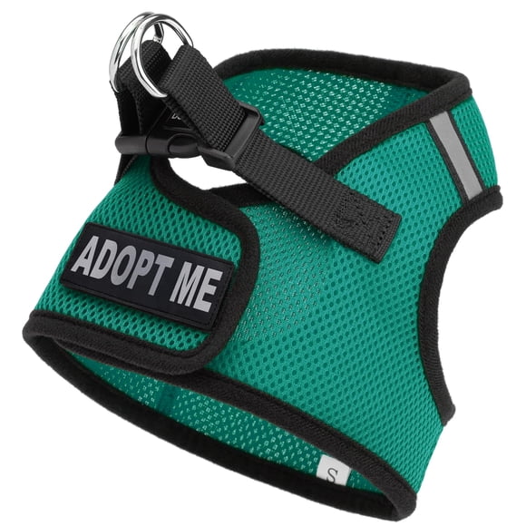 Dogline Boston Step in Mesh Dog Harness with Adopt Me Patch No Choke Pet Vest Soft Gentle Padded Chest Halter for Puppies Small Medium and Large Dogs 27 to 31 inches Girth Dark Teal