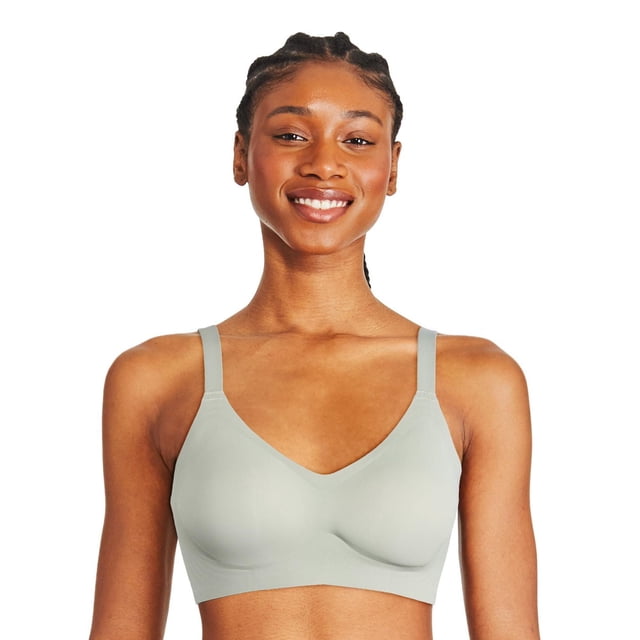George Women's Bonded Engineered bra in light grey displayed front-facing, crafted from stretchy microfiber knit with a V-neckline, adjustable straps, removable pads, and adjustable hook and eye closure for smooth, wireless everyday wear.