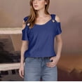 thumbnail image 2 of XMMSWDLA Hauts pour Femmes Hauts pour Femmes à Imprimé Graphique Manches Courtes Col en V Hauts Décontractés Tee T-Shirt Blouse Bleu Hauts pour Femmes Décontractés, 2 of 7