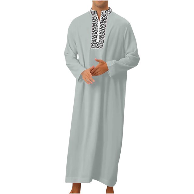 CEHVOM Ensemble de Robe Musulmane pour Homme Robe Arabe Mi-Longue Motif Broderie Manches Longues Col Montant Fermeture Éclair Robe Décontractée Solde