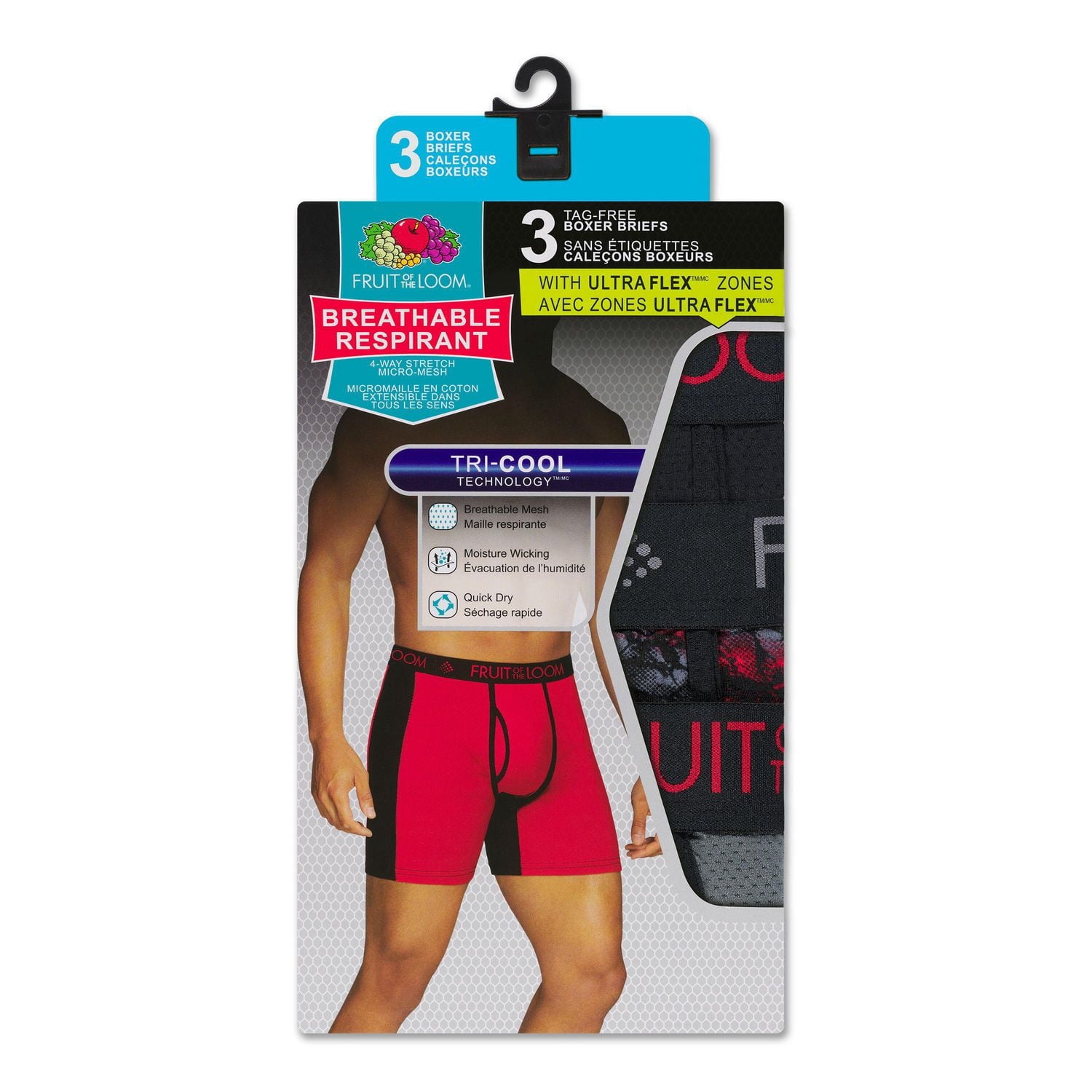 Fruit of the Loom Men's Breathable with Ultra Flex Boxer Briefs, 3-Pack