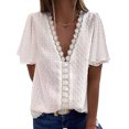 thumbnail image 2 of Hauts pour Dames Manches Courtes Femmes Décontracté Manches Courtes en Chiffonnier Uni Blouse T-Shirt à Col en V Hauts pour Dames Hauts pour Femmes Décontracté, 2 of 8