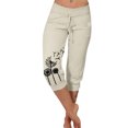 thumbnail image 1 of Lroveb Capri Pants for Women Drawstring Workout Summer Pants Solid Color Sports Yoga High Waist Draw Rope Pants Mid Long Length Trousers Beige, 1 of 3