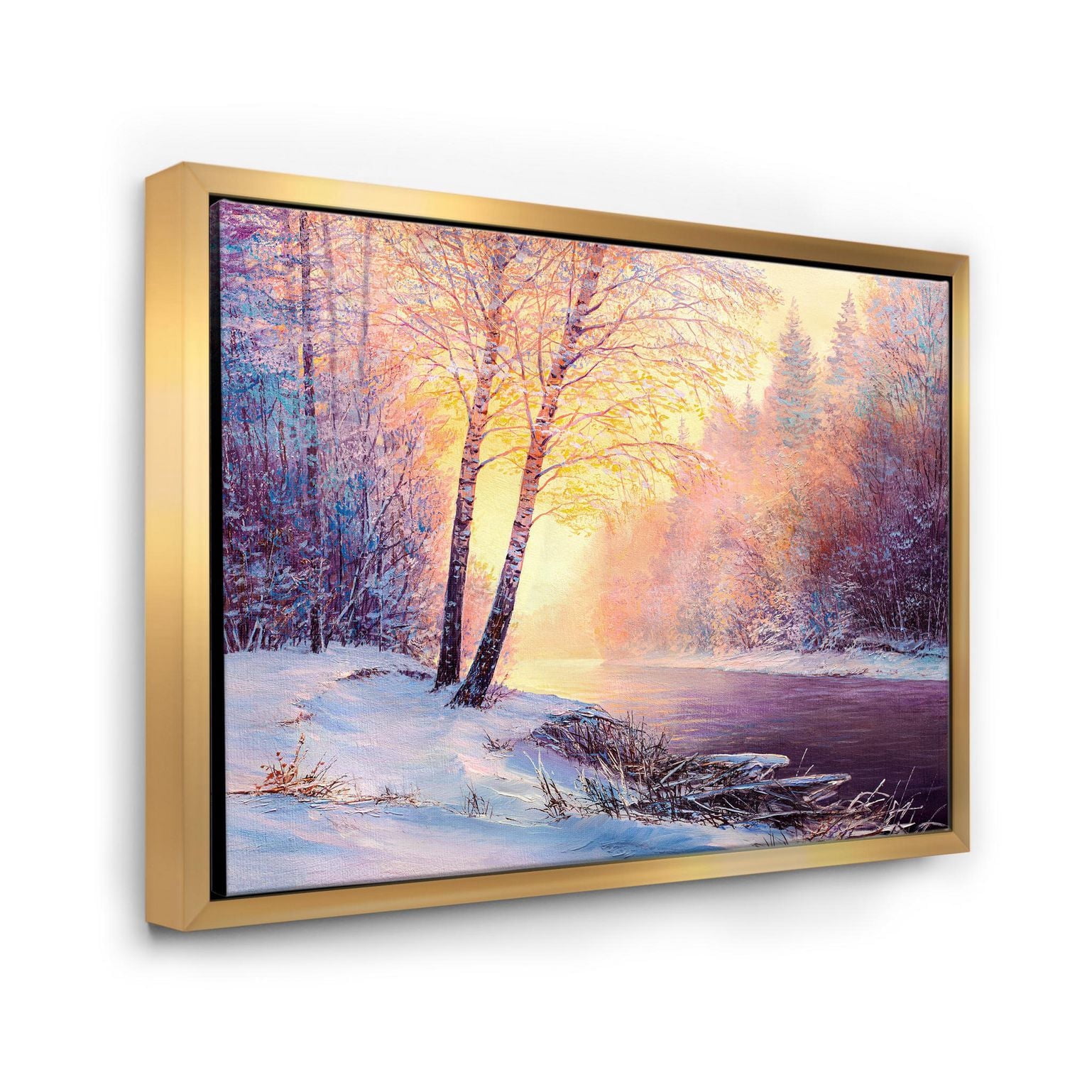Designart Paysage d'hiver avec pont de la rivière sinueuse II ART MURAL À CADRE FLOTTÉ