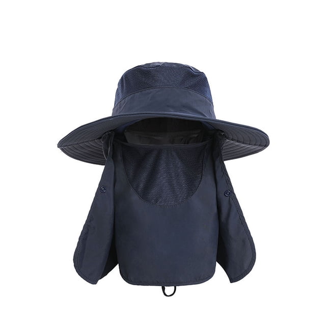 Maytalsory Waterproof Face Covering Sun Hat For Outdoor Activities Adjustable Hood navy blue