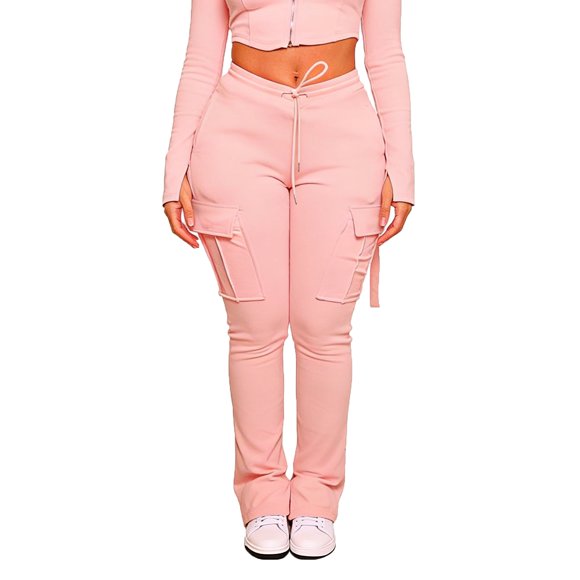 Ashirexll Track Pants for Women High Waisted Elastic Drawstring Solid Pockets Jogger Style Casual Sport Stretchy Trousers Pink L
