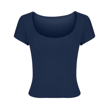 T-shirt à Encolure Carrée pour Femmes à Manches Courtes, Coupe Ajustée, Extensible, Côtelé, Hauts Basiques Décontractés, T-Shirt Court d'Été