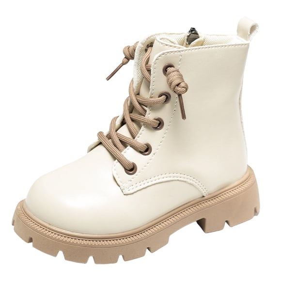 Wxirdiow Girls Boys Barefoot Boots Ankle Boots Kids Lace Up Work Boot Girls Boots Riding Shoes Western Cowboy Boot Beige Size,9-9.5 Years