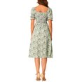 thumbnail image 3 of INSPIRE CHIC Robe pour Femme Smockée à Fleurs à Encolure Carrée Manches Courtes Bouffantes Printemps Été Robes Midi Gris TP, 3 of 7