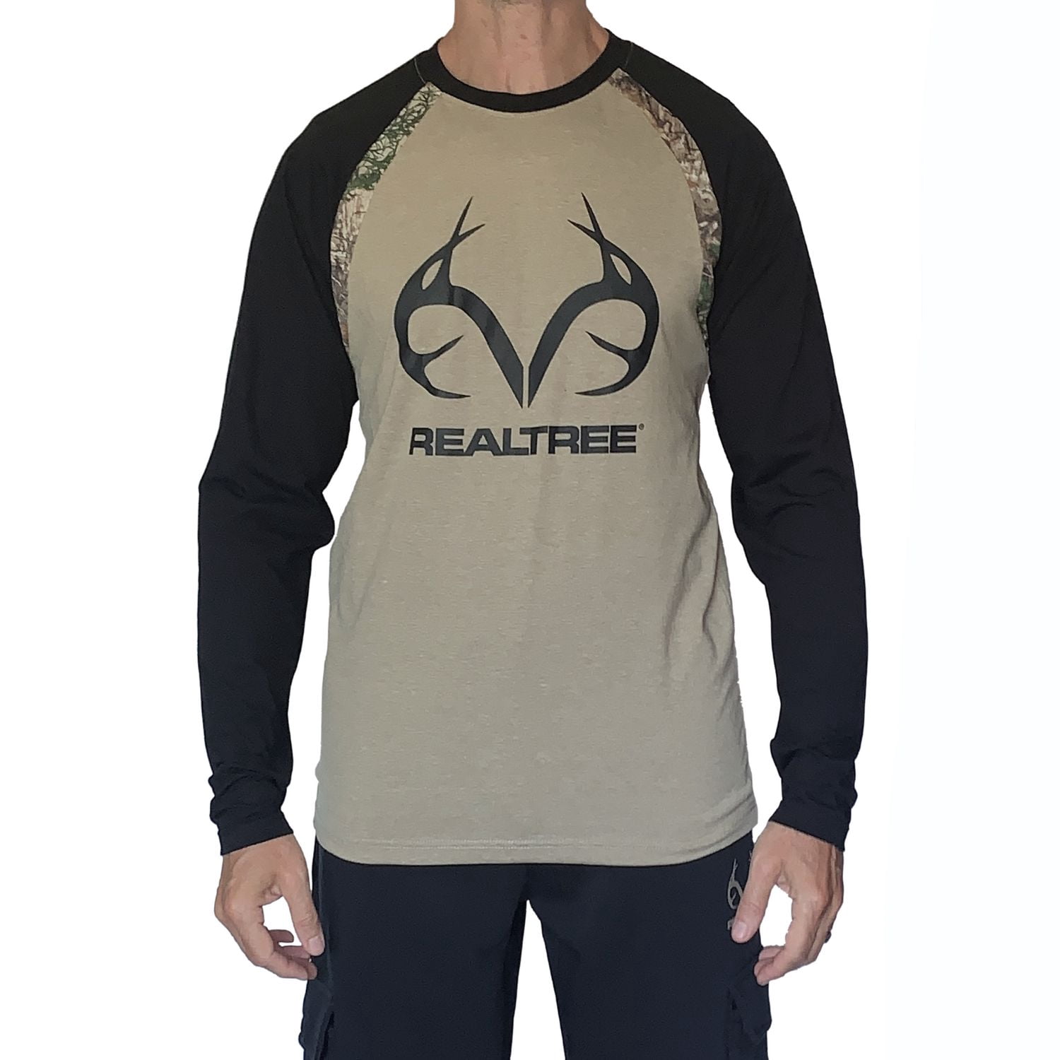 T-shirt raglan à manches longues Real Tree avec empiècements camouflage