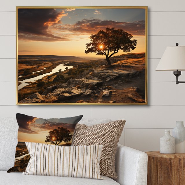 Designart Large Sky framed wall Art, Brown Sky Photo euphony , sky framed wall art decor, Multi-Color Traditional Gold framed wall art, 44x34 inches Gold Frame