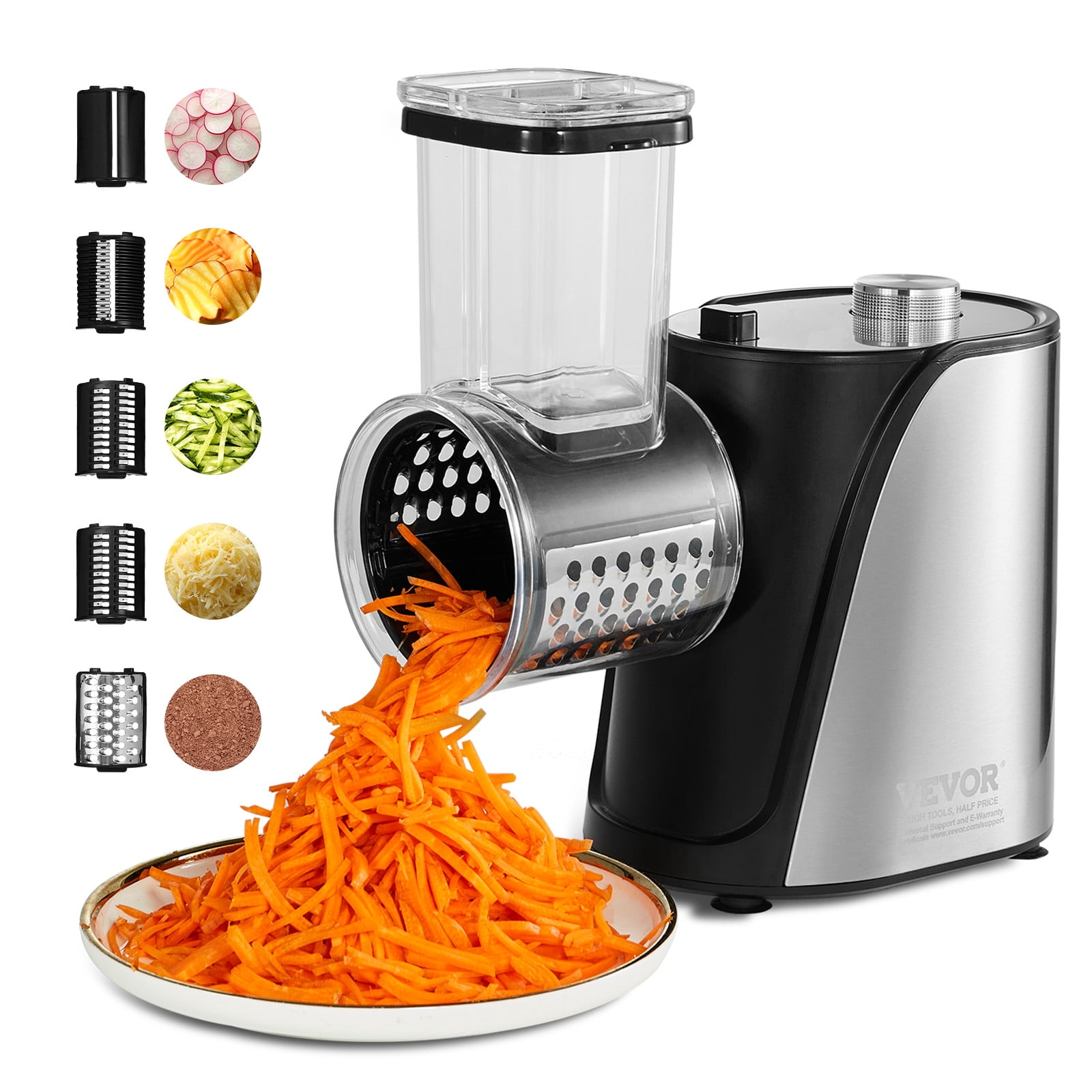 VEVOR Râpe à Fromage Électrique pour Salade, Tire-Salade 250 W, Trancheuse, Déchiqueteuse et Hachoir Électriques pour Légumes