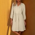 thumbnail image 1 of Ovzne Robes pour Femmes Robe Mode Décontractée Couleur Unie Poche à Nouer Été Manches 3/4 Col en V Robe Maxi Grande Taille Liquidation, 1 of 7